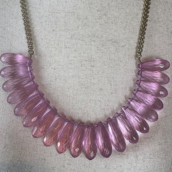 J.Crew Purple Lucite Petal Statement Necklace 23" - Picture 3 of 7